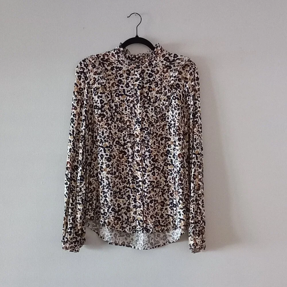 MAEVE Anthropologie Katia leopard print buttondown blouse with ruffles size 12 - Picture 13 of 15
